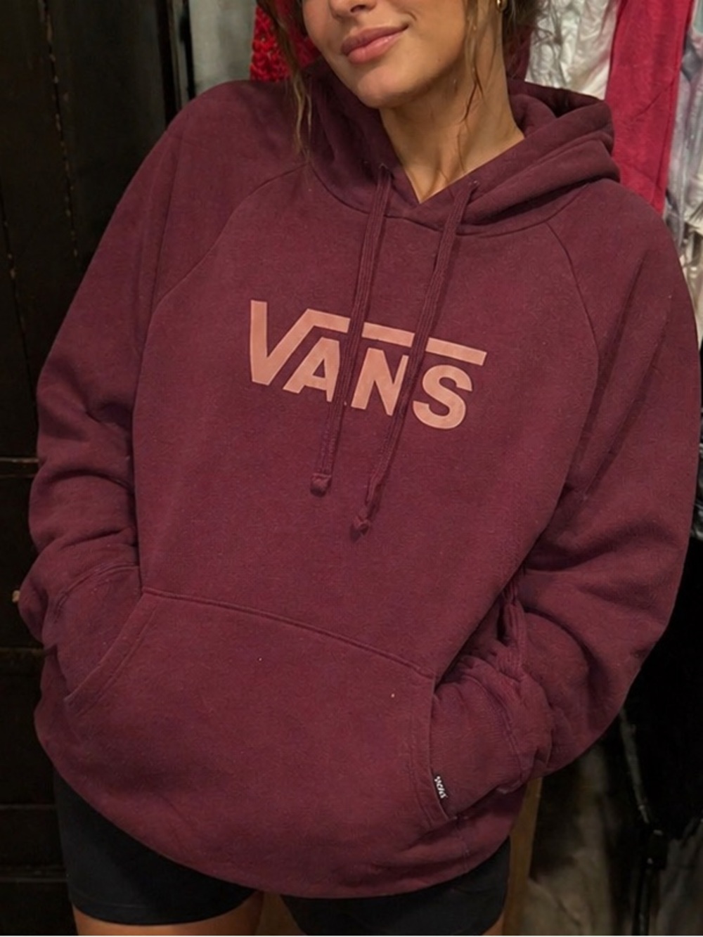 Vans Maroon Hoodie with Pink Logo
